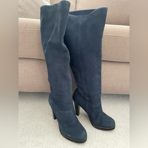 Knee high blue nubuck high heel boot.  Cole Haan. Size 8 - Picture 1 of 11